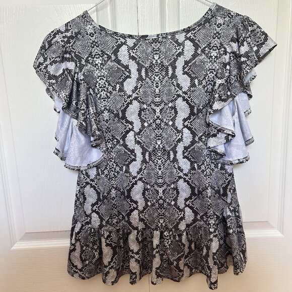 Altar’d State Womens Size XS Top Blouse Black White Snake Skin - Picture 5 of 6